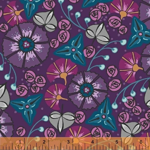 SALE - Kingdom Collection - Jessica Levitt for Windham Fabrics - Purple Flowers - 33207-1 - Half Yard
