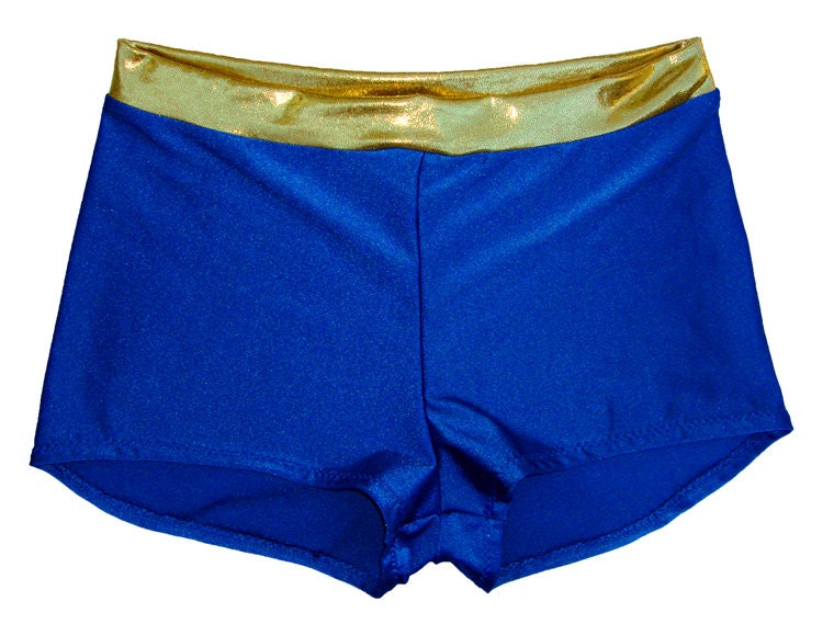 Blue Spandex Dance Shorts with Gold by DanceMomsDanceWear on Etsy