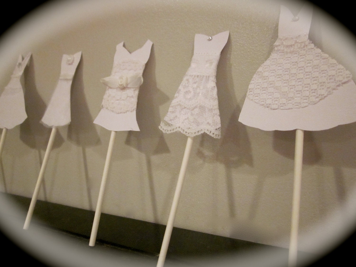 Wedding dress Bridal Shower engagement cupcake toppers vintage shabby chic lace