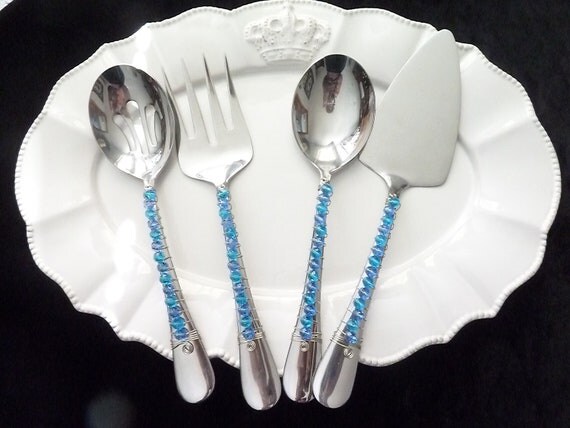 Piece serving with Set/Utensils Aquamarine of   Serving set  Wired Wrapped Four utensils Hostess
