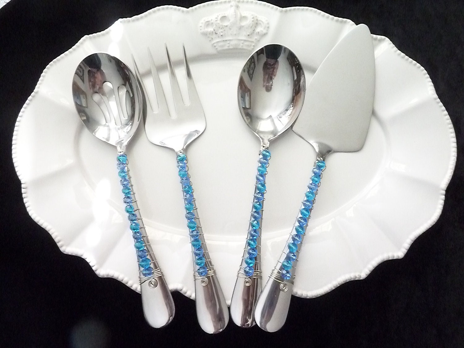 Piece serving with Set/Utensils Aquamarine of   Serving set  Wired Wrapped Four utensils Hostess