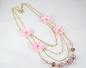 Pink Statement Flower Fabric Necklace, Unique Jewelry