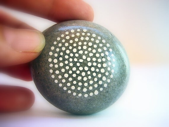 Painted Stone, Painted Rock, Original handpainted White spiral upcycled Grey Stone