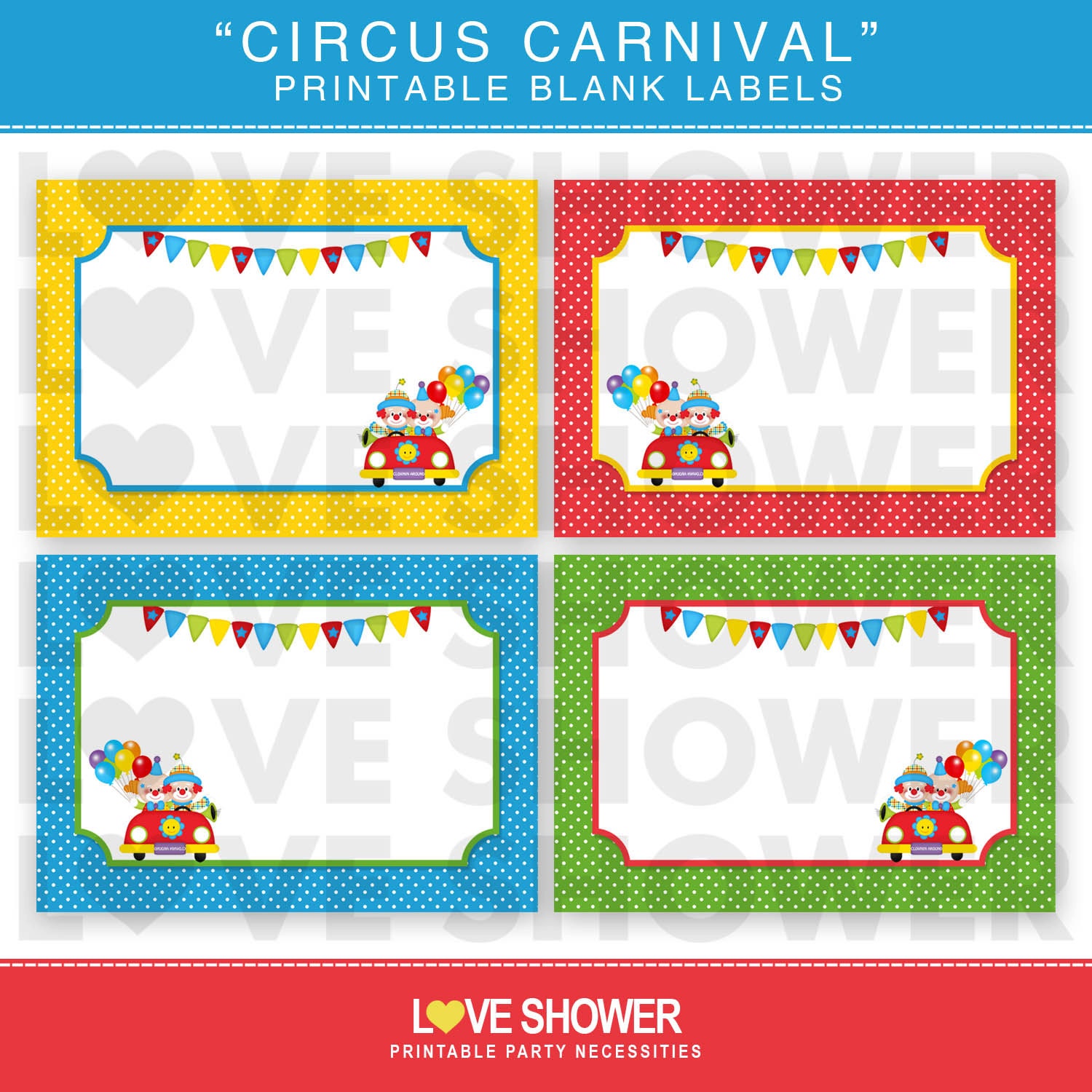 CIRCUS CARNIVAL Printable Blank Labels PDF High by LoveShower