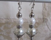 Pearl and Silver tone snow flower dangle earrings perfect for christmas parties bridal wear etc