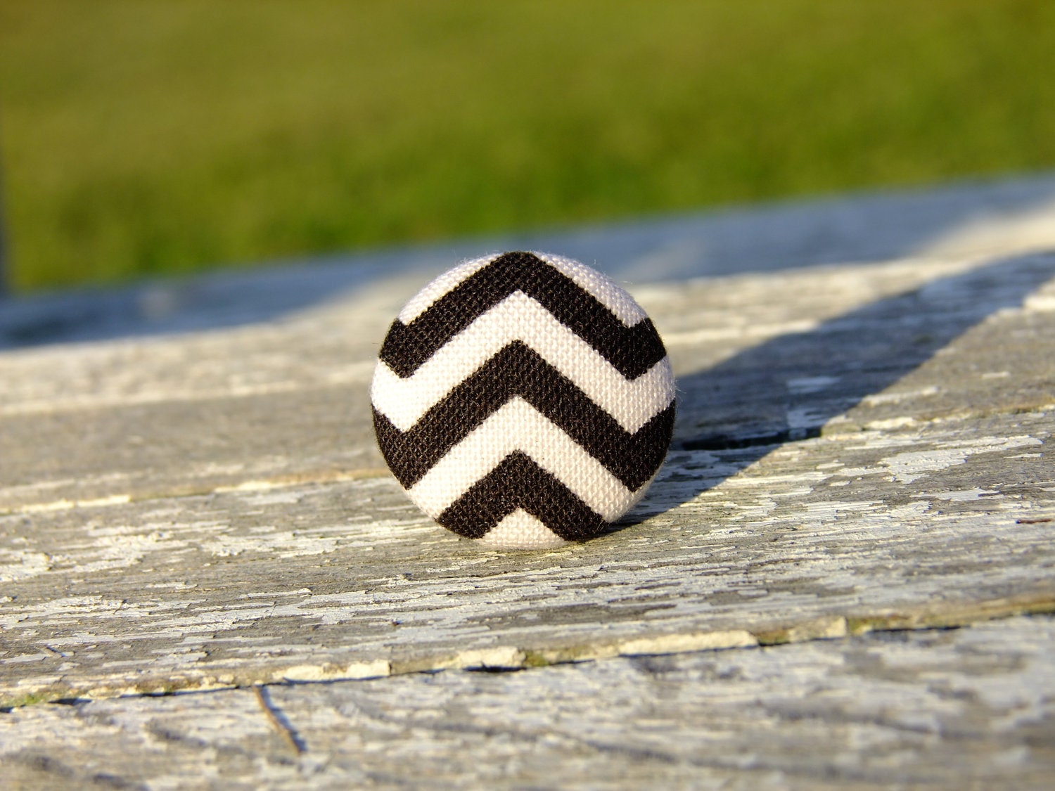Black white chevron ring fabric button adjustable round print pattern handmade
