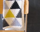 Knitted Triangle Pattern Baby Blanket in Grey/Black/Neon Yellow for Bassinet, Stroller, or Car Seat - YarningMade