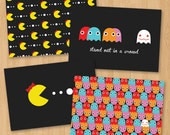 Ms Pacman and Ghosts Vintage Arcade Game Stationery Set - 4 Notecards