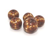 Polymer clay beads, round beads in gold, brown, yellow and white, abstract pattern elegant beads, set of 5