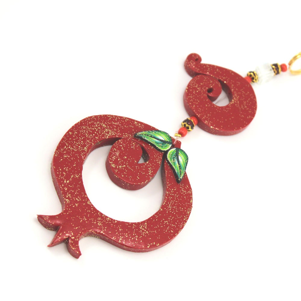 Wall decor red Pomegranate, prosperity symbol, Polymer clay Pomegranate, pomegranate in red, rosh hashanah gift