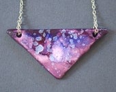 Triangle necklace with painted galaxy explosion pattern in pink, purple and blue OOAK