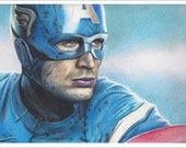 Full Color Drawing Print of Captain America (Chris Evans) from Avengers