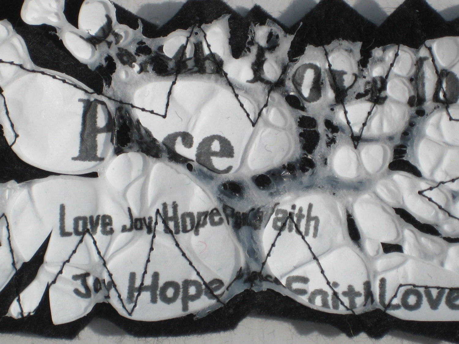 Wearable Art Jewellery, Designer Brooch, OOAK, Peace Brooch, Love Brooch, Joy Brooch, Hope Brooch, Black White Handmade Abtrast Brooch