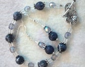Purple Navy and Silver Bracelet and Earrings Set