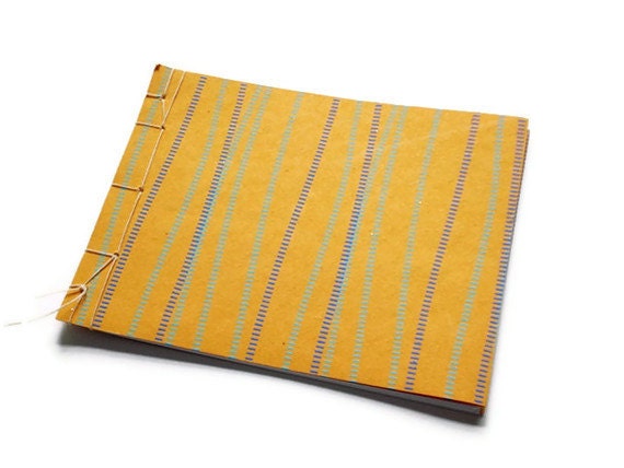 Japanese Style Stab Binding Journal - Handbound Notebook - Softcover Orange & Blue Guestbook