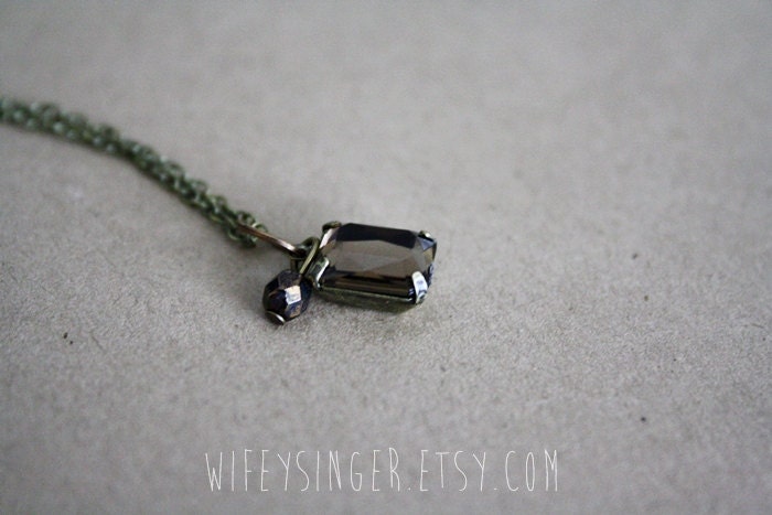 pretty brown vintage inspired gem with bronze czech glass 18" necklace