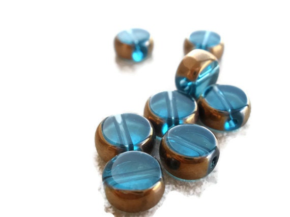 Blue and gold glass beads 8mm 8 pieces - LoveJunkies