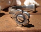 Half Bracelet cuff  flower button clasp 10mm x 5mm finding silver color for leather cord