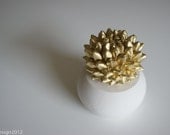 Cactus Sculpture in White Modern Round Container, Tabletop Centerpiece, Desktop Accessory