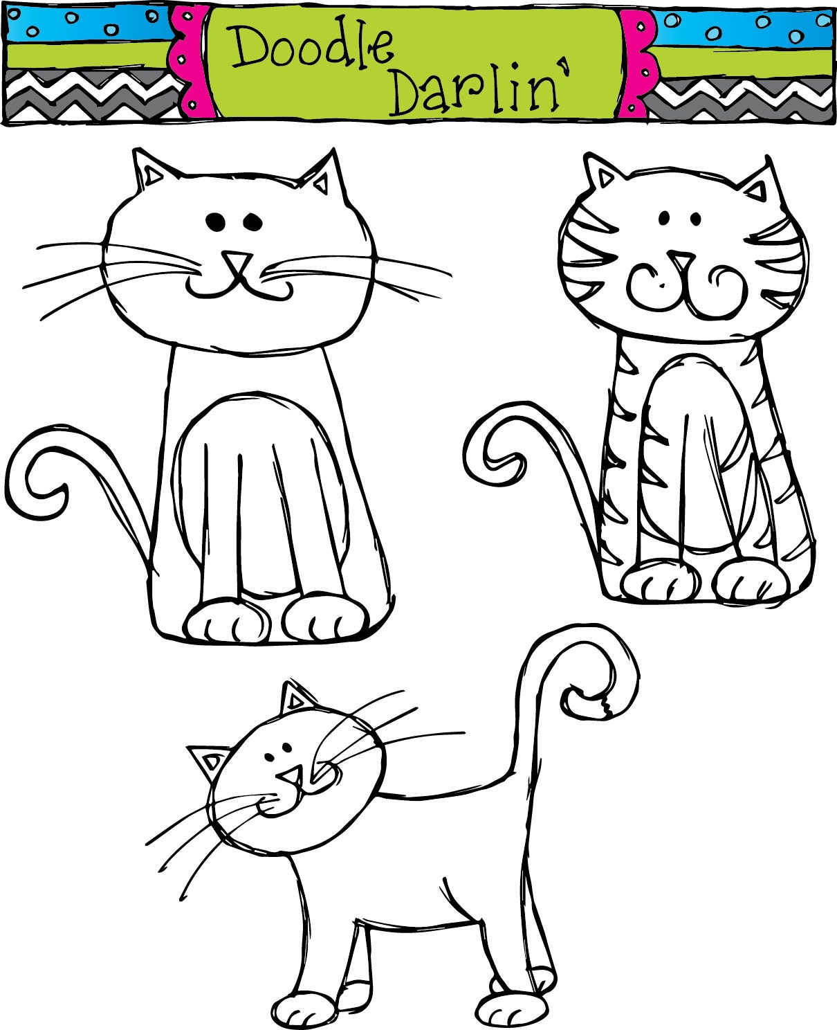 Kolorful Kittens Blackline Clipart Set