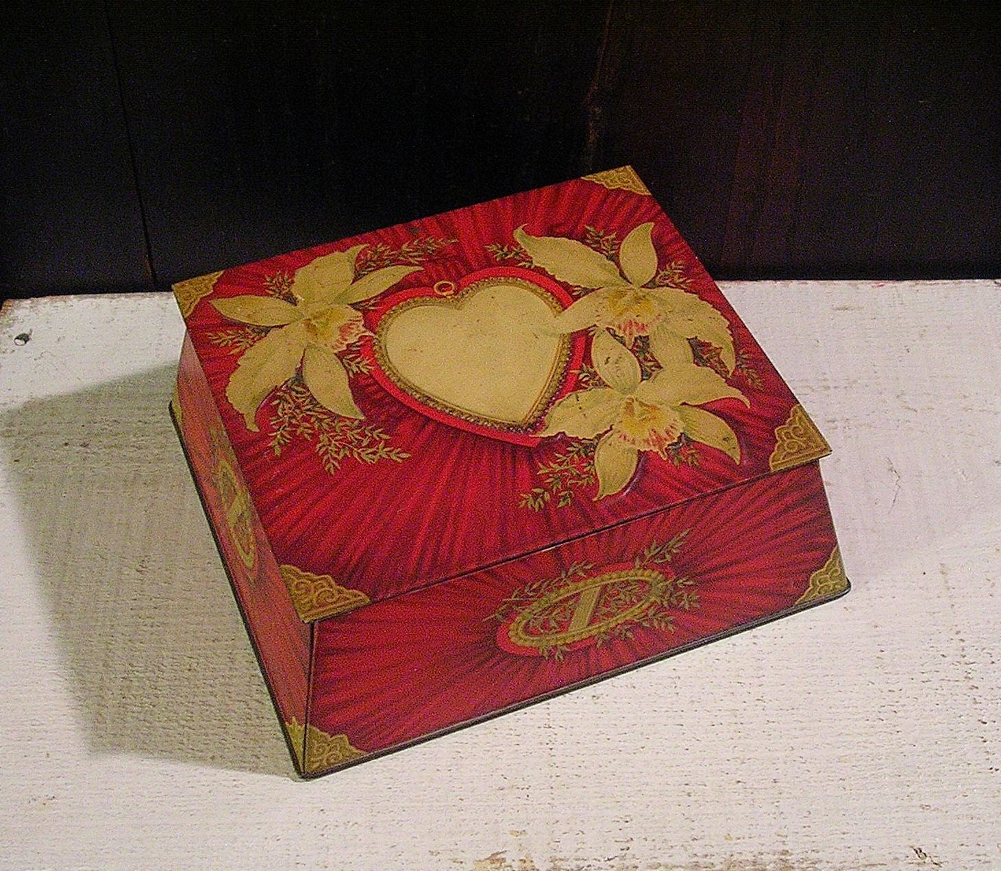 Gorgeous Vintage Red Tin with Heart Motif and Embossed Details - So Romantic