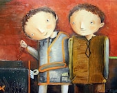 Print of oil painting on canvas by MONICA BLATTON signed by the artist, pop art, fine art, surrealism, children, kids