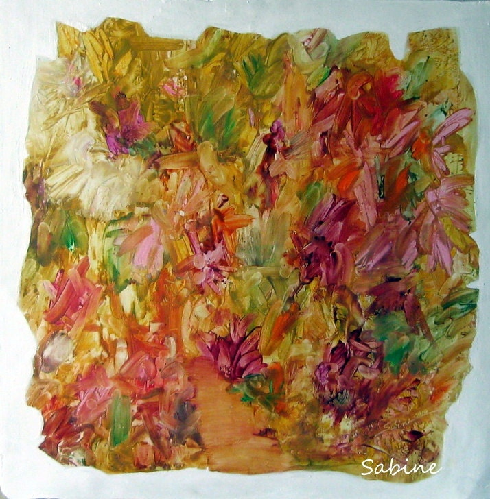 ORIGINAL Encaustic "Into My Yellow Garden" Abstract 20"x20"  Painting  STUDIOSABINE