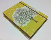 Handmade Fabric Journal Notebook - Coptic Stitched - Oak Tree and Flying Birds in Yellow