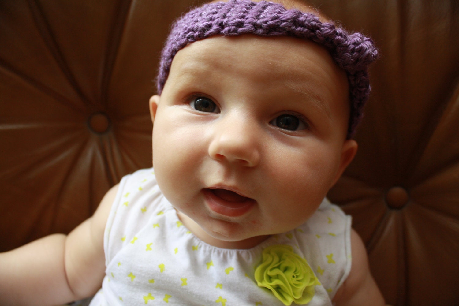 Hand Crocheted Knotted Baby Headband in Purple