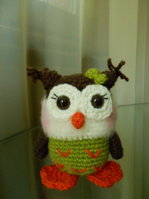 Green baby owl - crocheted amigurumi toy