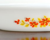 Crown Pyrex: oval divided dish with orange and yellow flowers