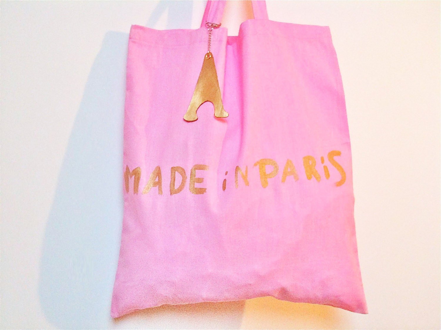Made in Paris TOTE Bag - French - Pink/Gold - Eco - Eiffel Tower