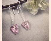 Rosaline (Pink) Swarovski Crystal Wild Heart Earrings, Sterling Silver Chain, Dangle, Bridal/Wedding Jewellery