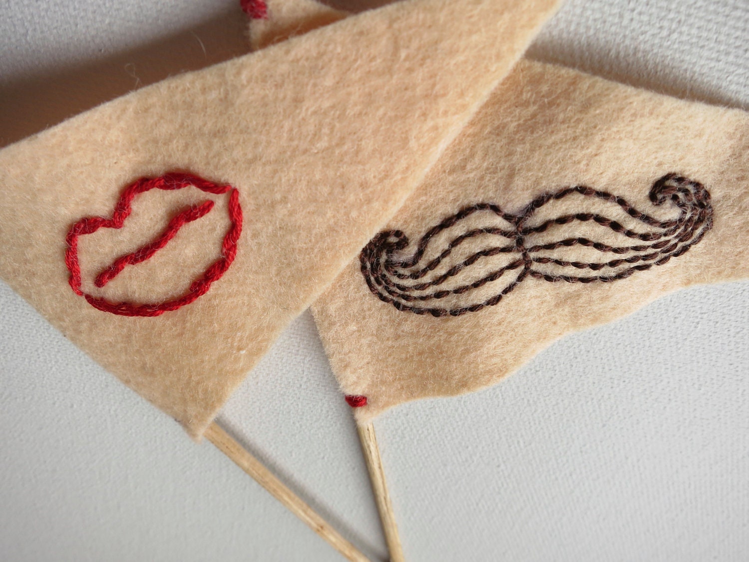 Cake Topper Wedding Flags - Mustache & Lips in Blush, whimsical and fun.