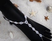 Wedding Barefoot Sandals foot jewelry Love white pearl hugs and kisses flower chain xoxo