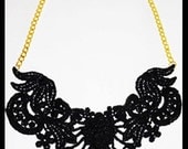 Black Lace Bib Statement Necklace - 18 inch