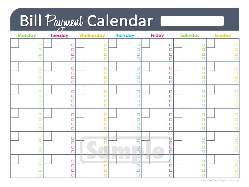 Bill Payment Calendar - EDITABLE -  Personal Finance Organizing Printables - Financial Binder - INSTANT DOWNLOAD