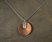 Copper Disc with Recycled Sterling Silver Handstamped Love Tag Eco-Friendly Necklace