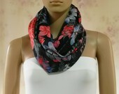 Infinity Scarf. Floral Scarf. Black Floral Print Scarf. Tube Scarf. Cowl Scarf. Circular Scarf. Shawl Scarf. Loop Scarf.