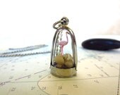 Flamingos are Hot.....Flamingo Pendant Necklace Miniature Flamingo Tiny Pink Flamingo Necklace Mini Terrarium Fun Pendant