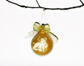 SALE 40% Handmade Decoupage Ornament Big Glass Bulb, Home Decoration in Gold with Angels and Cracked Effect