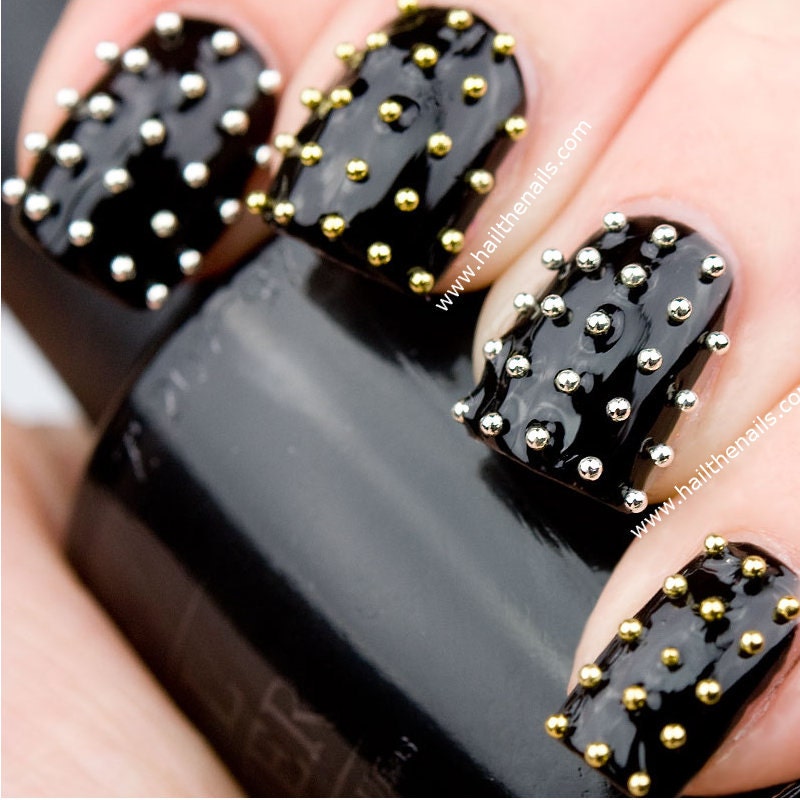 Gold & Silver Metallic Caviar Studs Nail Art - This seasons must have nails.