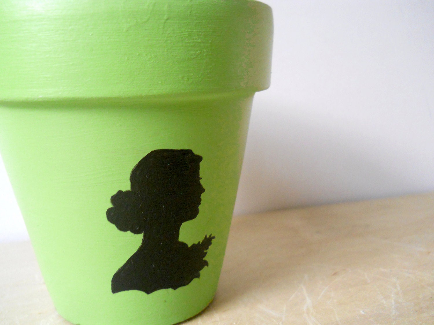 Victorian Lady silhouette painted mint green Flower Pot Mothers Day Gift