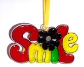 ORNAMENT - SMILE- Acrylic - Red - Yellow- Green-Black - Handpainted Home Decor