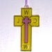 ORNAMENT - Cross- WWJD - Acrylic - Yellow & -Lilac Handpainted Home Decor