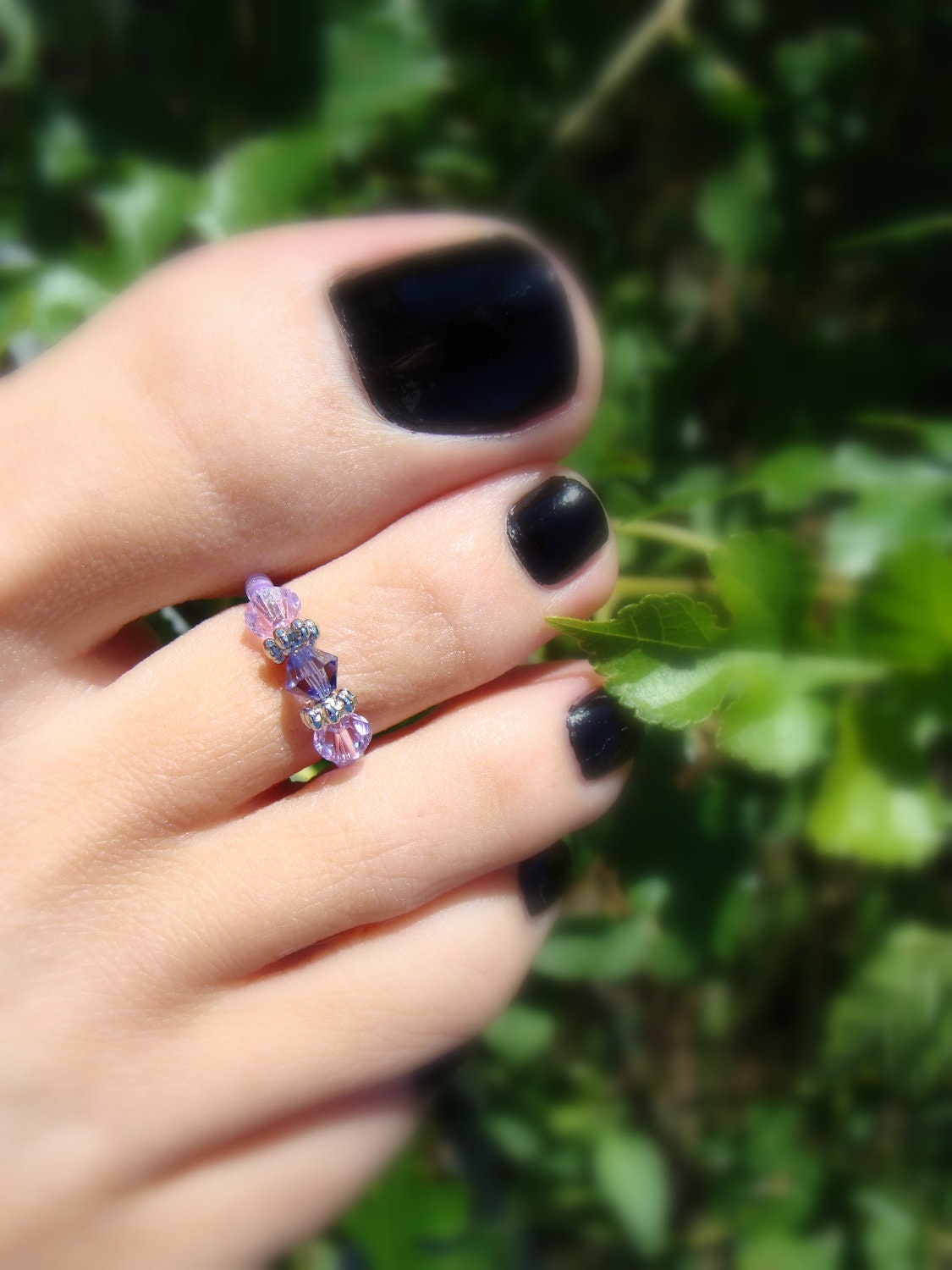 Toe Ring - Amethyst Swarovski Crystal Luster Mix Stretch Bead Toe Ring