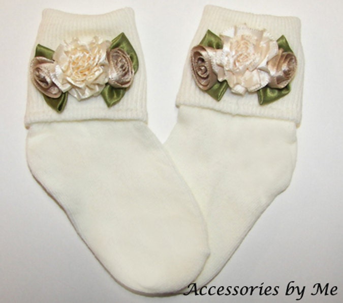 Fancy Ivory Roses Flowers Girls Socks Baptism Christening Birthday Party Pageant