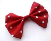 Red and White Polka Dot Hair Bow- Rockabilly, Pin Up