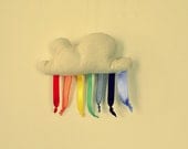 Custom made - Rainbow cloud softie taggy baby toy ornament holding gift