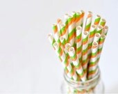 Paper Straw Striped - Orange & Green x 25